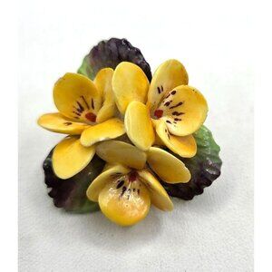 Vintage Staffordshire Ceramic Yellow Flower Brooch - Made In England